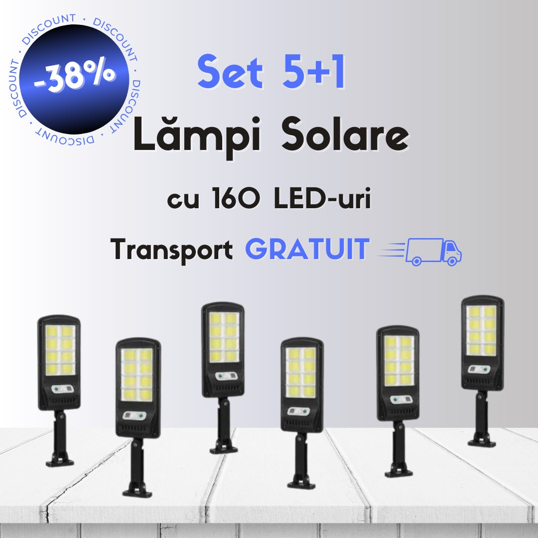 Set 5 + 1 Lampi cu Incarcare Solara, 160 LED-uri COB, telecomanda inclusa, TRANSPORT GRATUIT