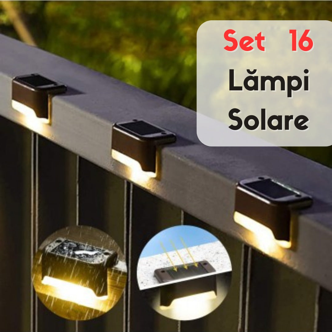 Set 16 lampi solare cu senzor de lumina pentru gard, scari sau balustrada