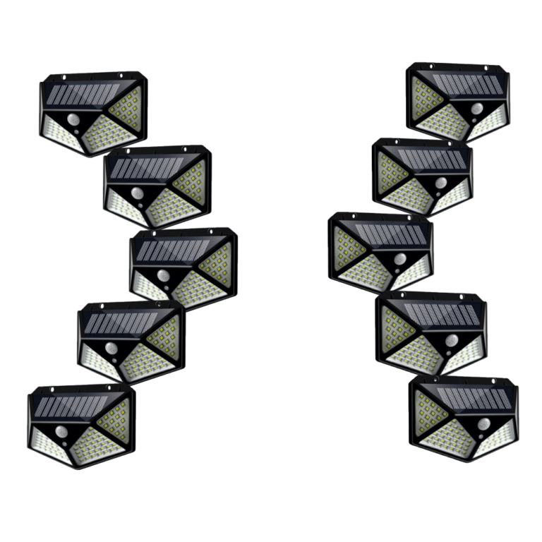 Set 10 x Lampa cu Incarcare Solara , Senzor de Miscare, 3 Moduri de Iluminare, 100 LED, Prindere pe Perete